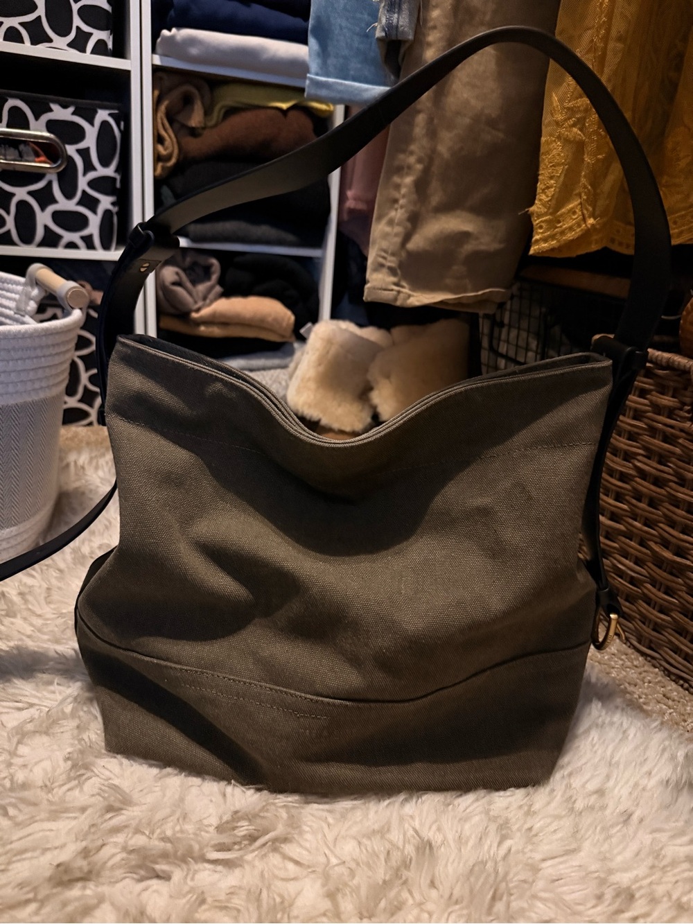 rag & bone Olive Green Canvas Shoulder Bag with Black Strap